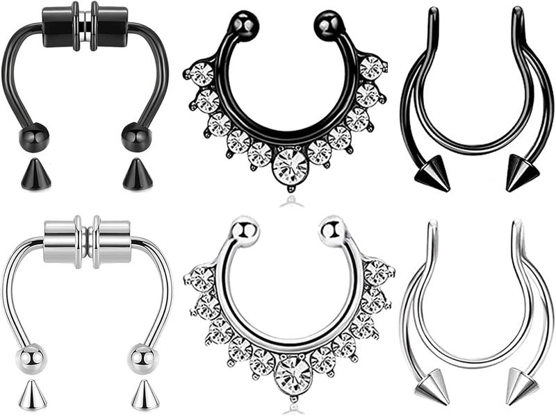 VitaCool Store Fake Nose Ring Hoop Fake Nose Stud Magnetic Septum Nose Ring Stud Stainless Steel CZ Fake Nose Piercing Stud Faux Nose Ear Lip Cuffs Non Pierced Jewelry for Women Men - Image 1